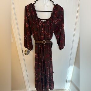 Wallflower Burgundy Floral Long Sleeve Dress